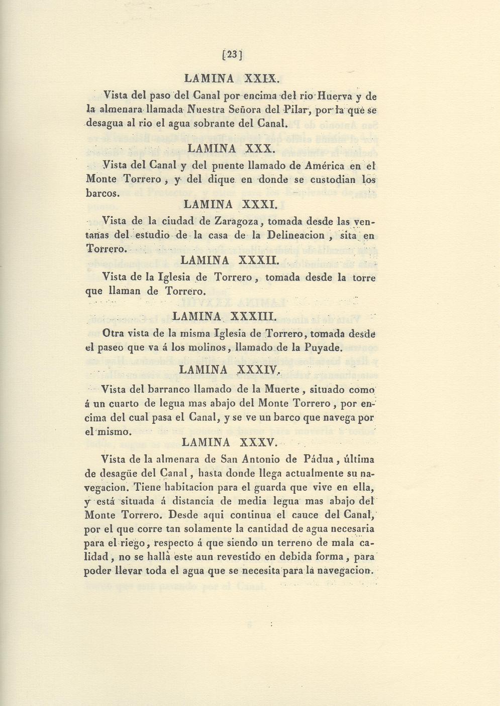 Canal Imperial de Aragón. Memoria histórica. Noticia sobre las utilidades que produce, y explicación de que contiene Página 23. Canal Imperial de Aragón. Memoria histórica.