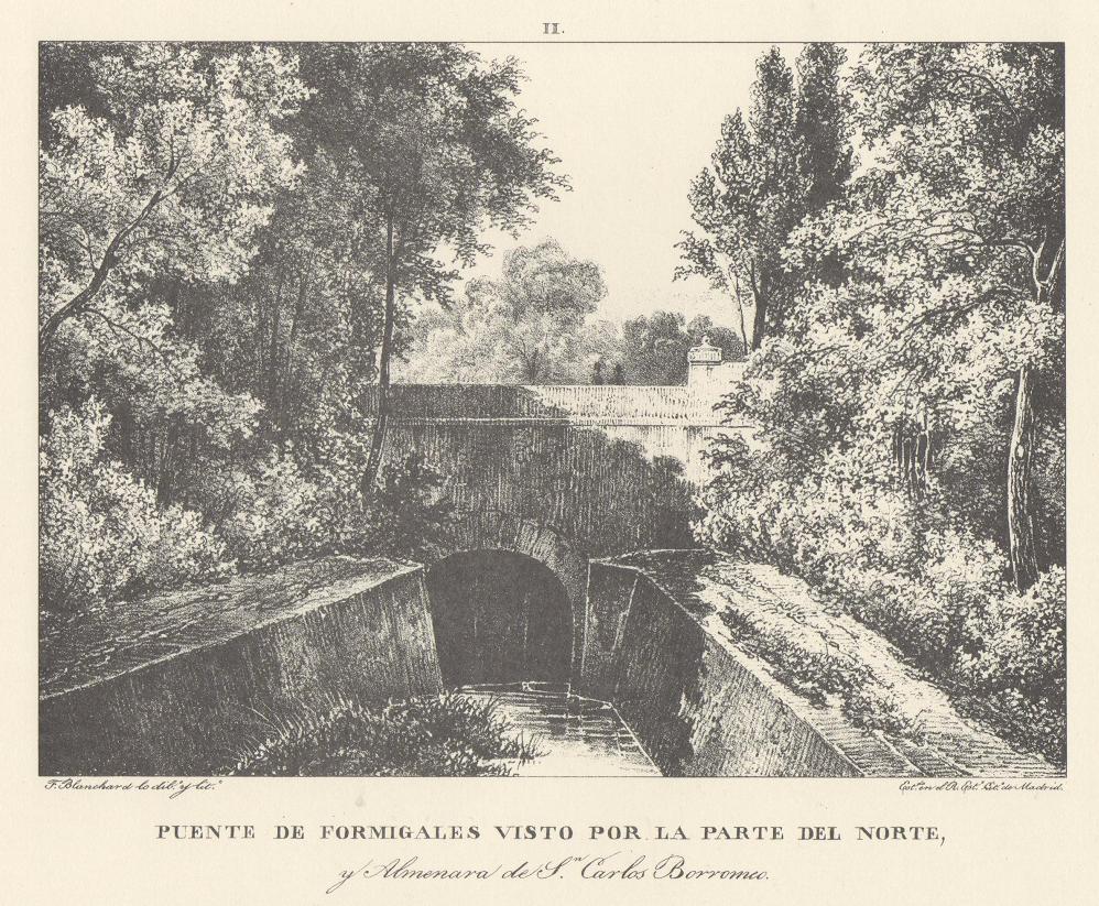 Canal Imperial de Aragón. Puente de Formigales visto por la parte norte. Memoria histórica. Noticia sobre las utilidades que produce, y explicación de que contiene Lámina II. Canal Imperial de Aragón. Puente de Formigales visto por la parte norte. Memoria histórica.