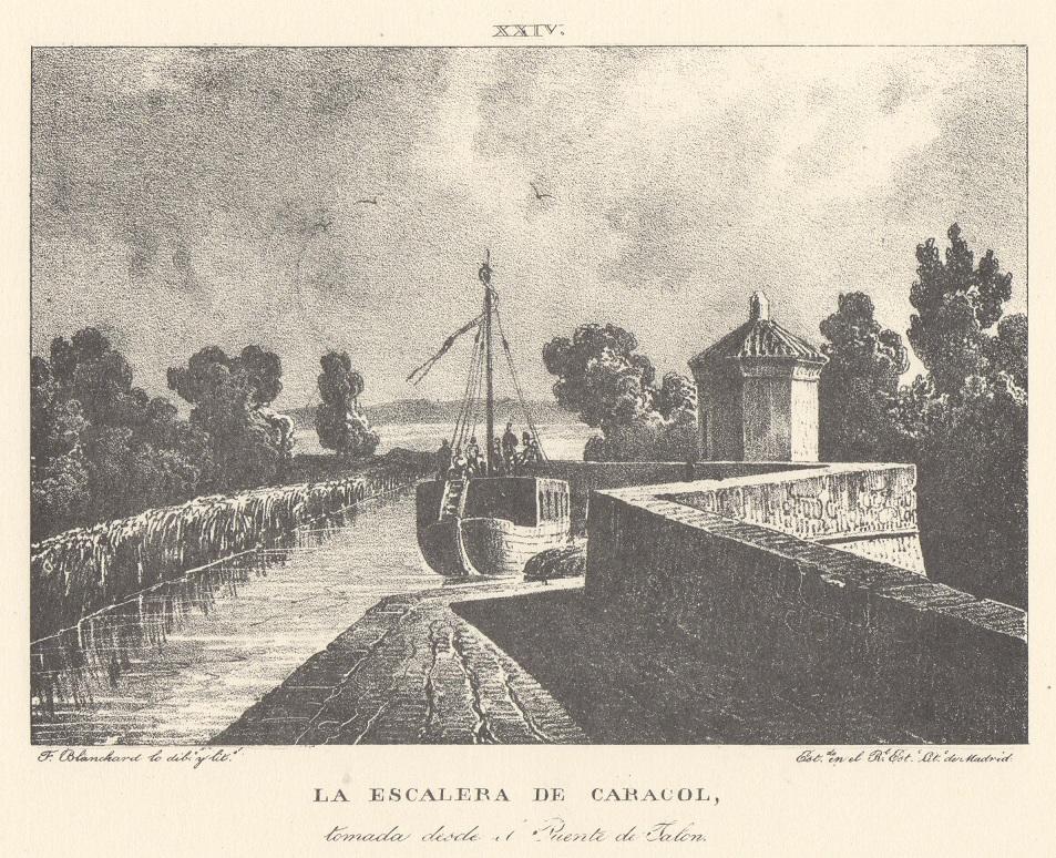 Canal Imperial de Aragón. La escalera de Caracol. Memoria histórica. Noticia sobre las utilidades que produce, y explicación de que contiene Lámina XXIV. Canal Imperial de Aragón. La escalera de Caracol. Memoria histórica.