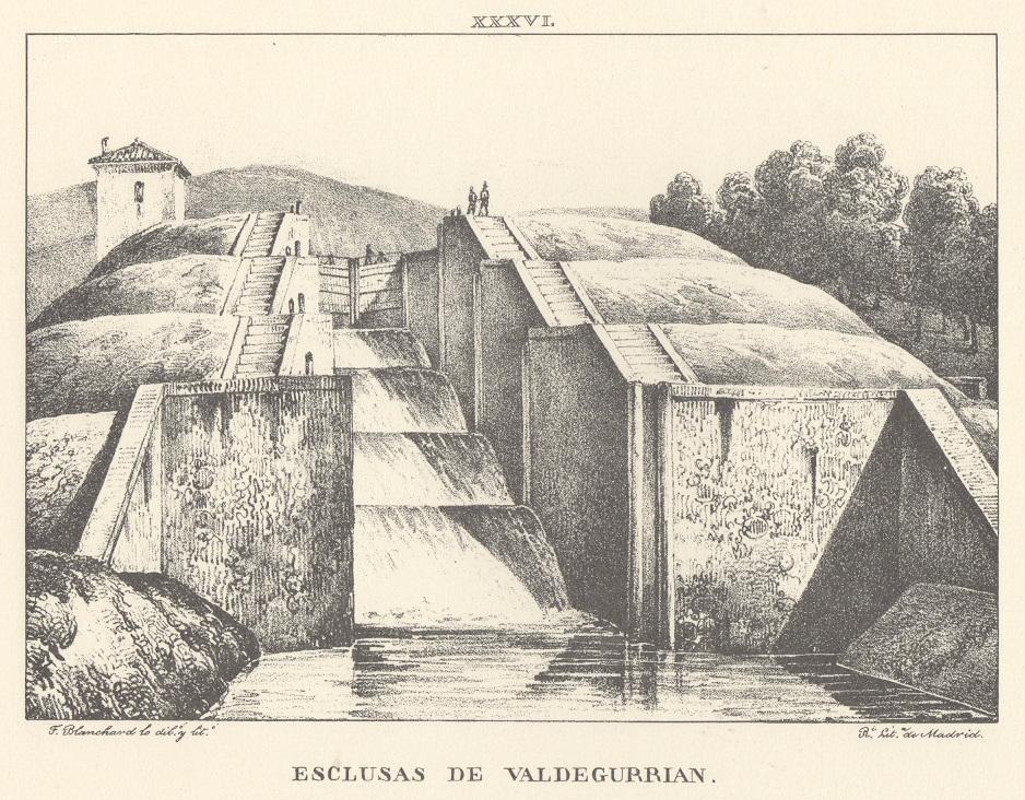 Canal Imperial de Aragón. Esclusas de Valdegurriana. Memoria histórica. Noticia sobre las utilidades que produce, y explicación de que contiene Lámina XXXVI. Canal Imperial de Aragón. Esclusas de Valdegurriana. Memoria histórica.