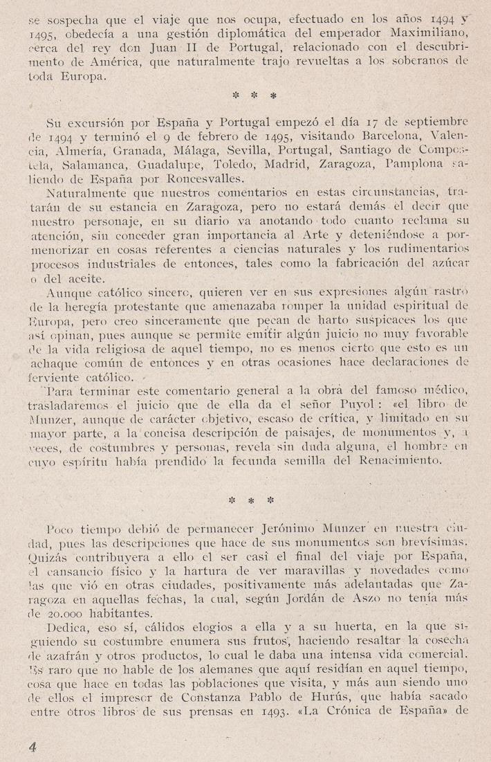 Página 4. La visita de Jerónimo Münzer a Zaragoza en el año 1495. Publicaciones de -La Cadiera XV-. Libreria General Zaragoza 1949. Página 4. La visita de Jerónimo Münzer a Zaragoza en el año 1495. Publicaciones de -La Cadiera XV-. Libreria General Zaragoza 1949.