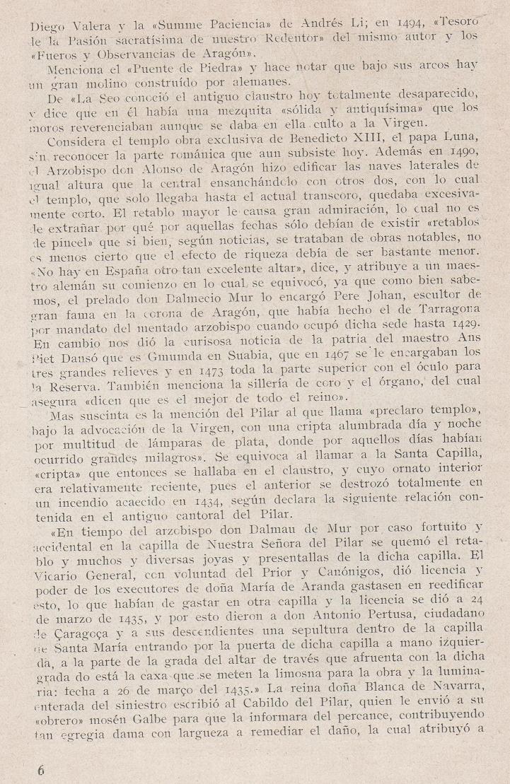 Página 6. La visita de Jerónimo Münzer a Zaragoza en el año 1495. Publicaciones de -La Cadiera XV-. Libreria General Zaragoza 1949.