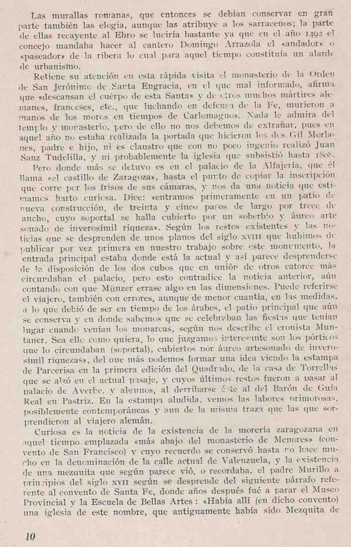 Página 10. La visita de Jerónimo Münzer a Zaragoza en el año 1495. Publicaciones de &Prime;La Cadiera XV&Prime;. Libreria General Zaragoza 1949.