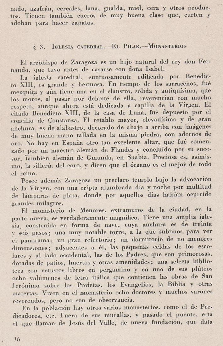 Página 16. La visita de Jerónimo Münzer a Zaragoza en el año 1495. Publicaciones de -La Cadiera XV-. Libreria General Zaragoza 1949.