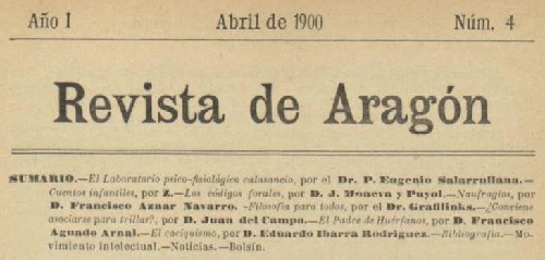 Revista de Aragón. Zaragoza. número 4. Abril 1900